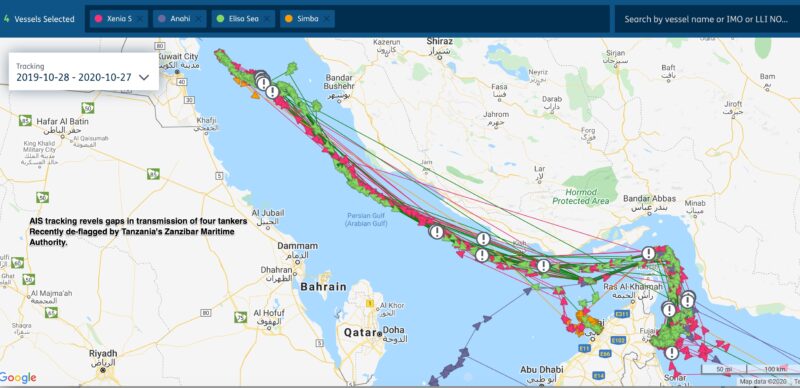 Tracking four de flagged tankers