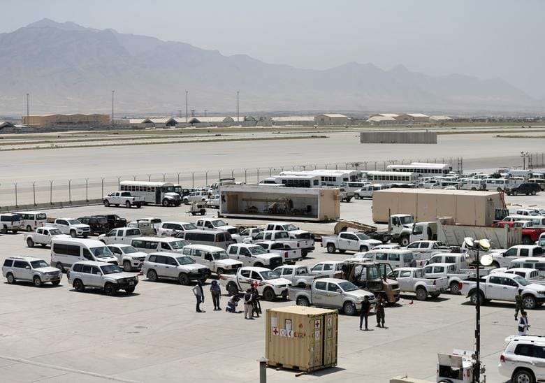 Parked vehicles are seen in Bagram U.S. air base July 5 2021. REUTERS Mohammad Ismail
