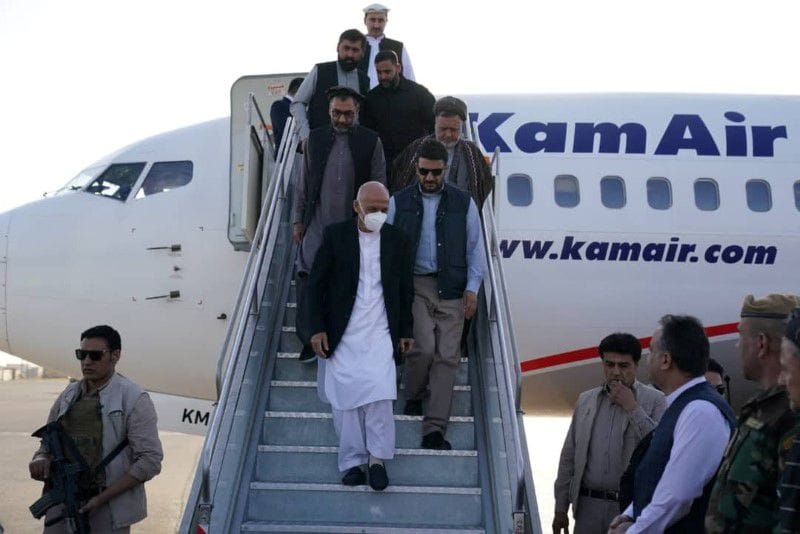Afghanistan President Ashraf Ghani arrives in Mazar-i-Sharif to check the security situation of the northern provinces, Afghanistan August 11, 2021. Afghan Presidential palace/Handout via REUTERS
