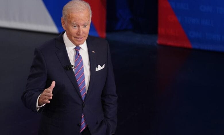President Joe Biden participates in a CNN town hall at the Baltimore Center Stage Pearlstone Theater, Thursday, Oct. 21, 2021, in Baltimore, with moderator Anderson Cooper. China on Friday, Oct. 22, said there is “no room” for compromise or concessions over the issue of Taiwan, following a comment by U.S. President Biden that the U.S. is committed to defending the island if it is attacked. (AP Photo/Evan Vucci)