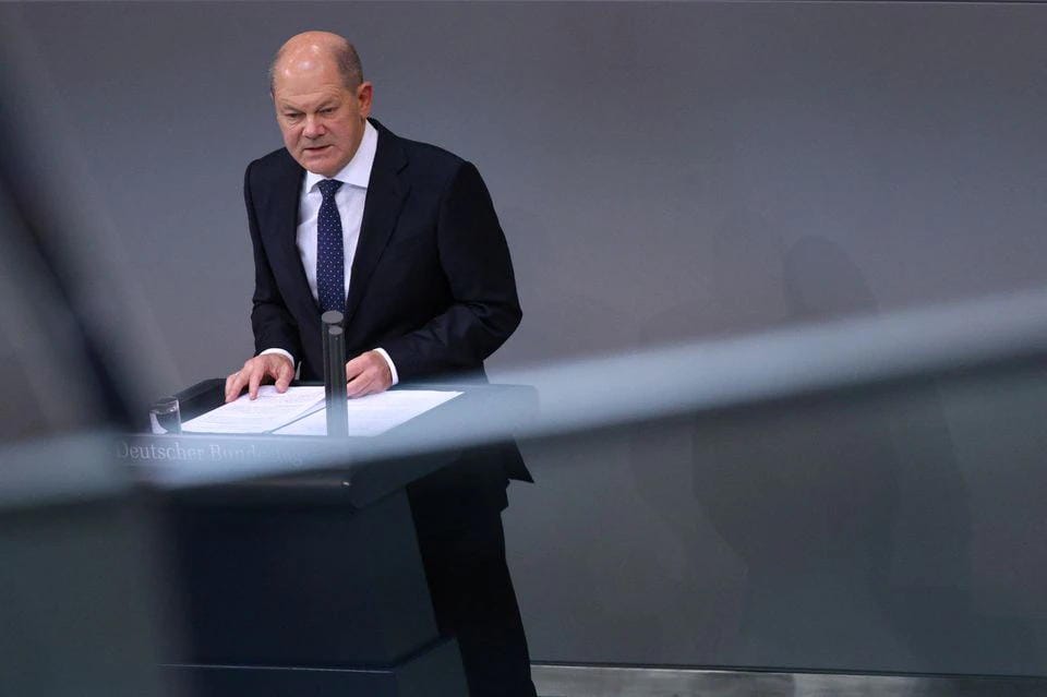 German Chancellor Olaf Scholz addresses the lower house of parliament, the Bundestag, in Berlin, Germany October 20, 2022. REUTERS Lisi Niesner