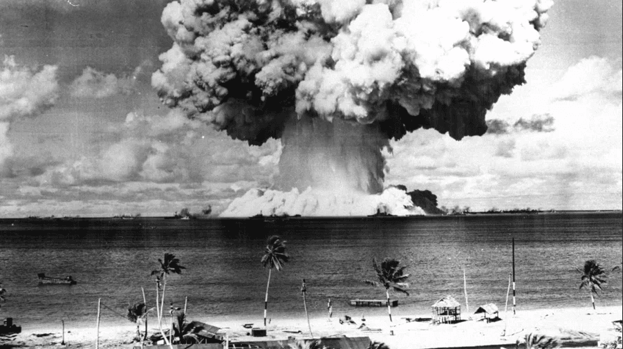The second atomic bomb test at Bikini Atoll on July 25, 1946. The Marshall Islands, Bikini suing the U.S. for what it calls a violation of the Nuclear Non-Proliferation Treaty. AP